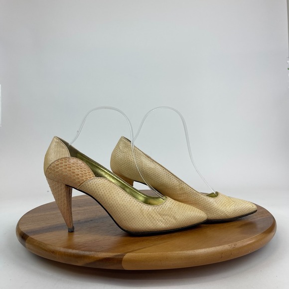 Womens Walter Steiger Vintage Snakeskin Ivory Exotic Leather Pumps Heels 7.5 B - Picture 1 of 11